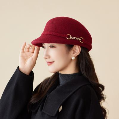 New Autumn and Winter Woolen Mother Hat Women's French Elegant Retro Equestrian Hat Outdoor Travel Warm Felt Hat