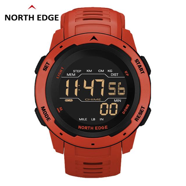 NORTH EDGE Mars Herren Digitale Uhr Herren Sportuhren Wasserdicht 5bar Schrittzähler Kalorien Stoppuhr Stündlicher Wecker