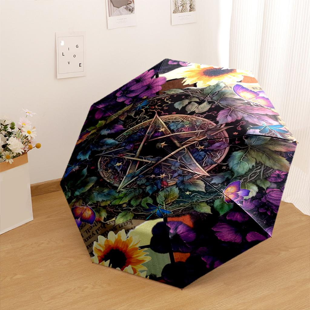 Purple Butterfly With Diamonds And Pearls Portable Automatic Umbrella With Elegant Collapsible Folding Umbrella With 8 Ribs Sturdy Construction For