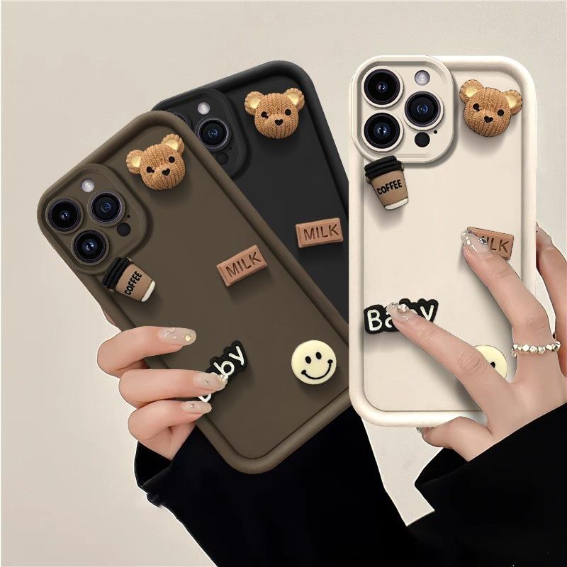Applicable To VIVO S20 Mobile Phone Case Three-dimensional Coffee X100 Smiley Bear Y17s V40 Fashionable Retro All-inclusive Anti-drop
