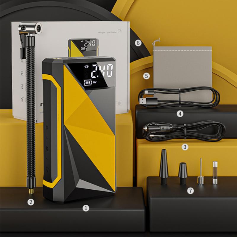 

Автомобильный воздушный насос, беспроводной портативный перезаряжаемый электрический воздушный насос для автомобильных шин и мотоциклов, велосипедный мяч чёрный/жёлтый