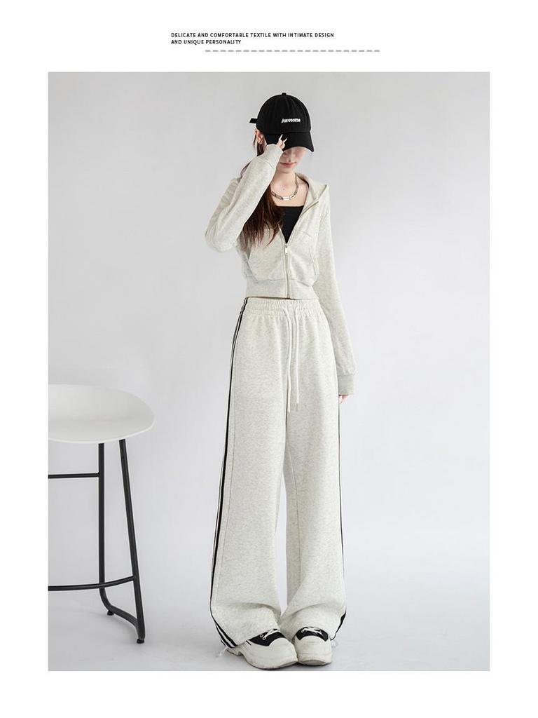 2024 Women's Autumn Loose Straight-Leg Sweatpants with Side Stripe Trend