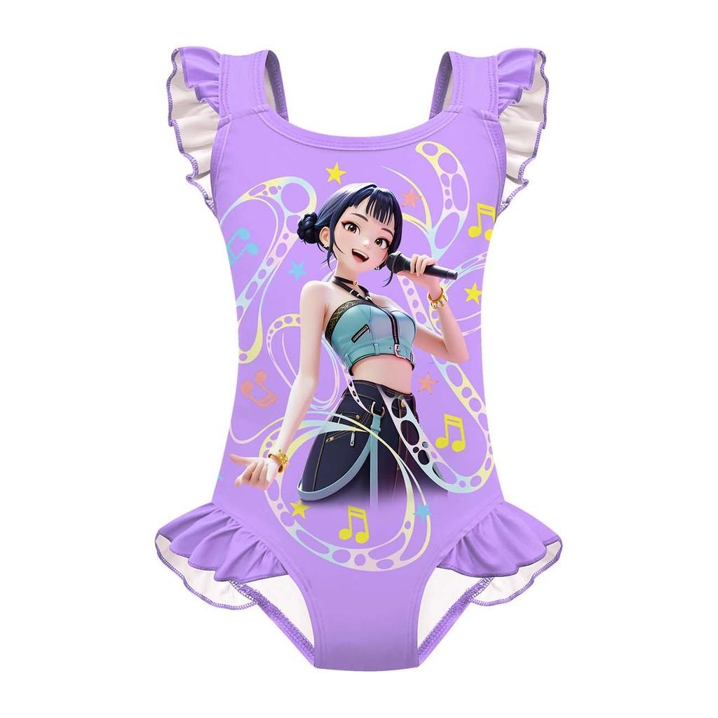 

Дитячий Дівчачий Аніме Мультяшний POP Співаки Румі Міра Зої Принт Волан Без рукавів Суцільний Купальник Купальний костюм 120cm