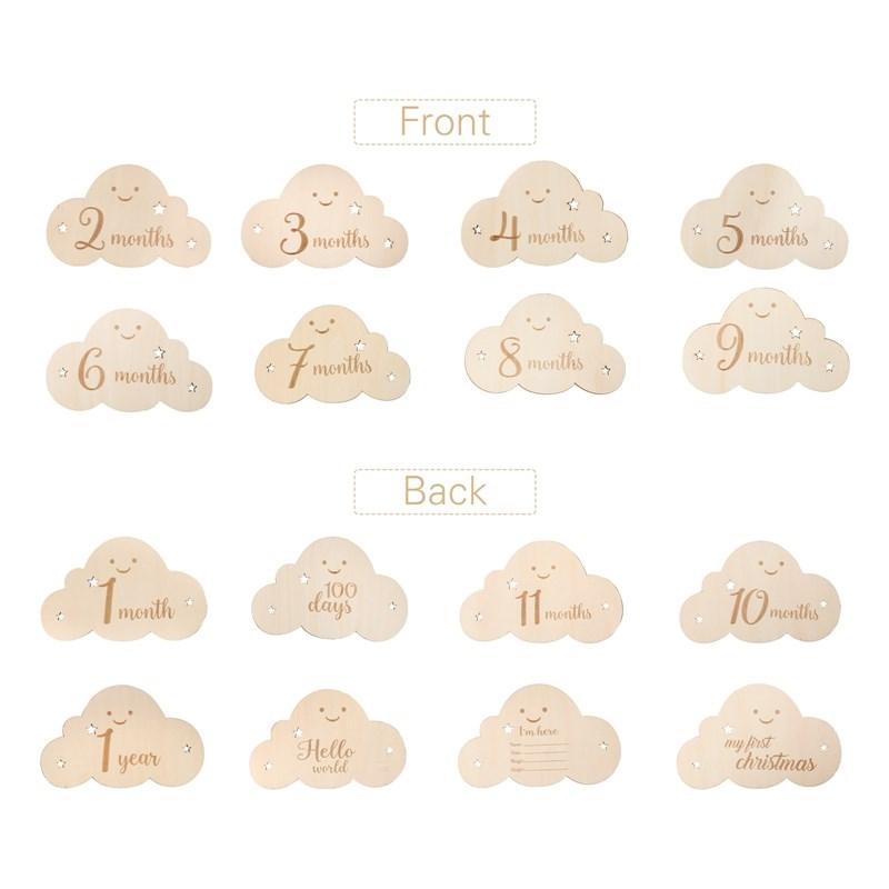 8Pcsset Wooden Baby Milestone Cards Cute Cloud Shape Milestone Memorial Monthly Newborn Po Accessories Baby Commemorativenir