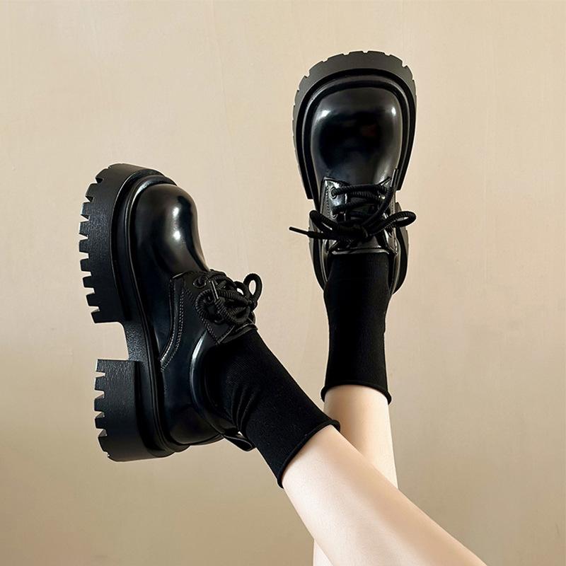 Big head lace-up small leather shoes women's 2025 spring new platform versatile British college style retro jk loafer single shoes