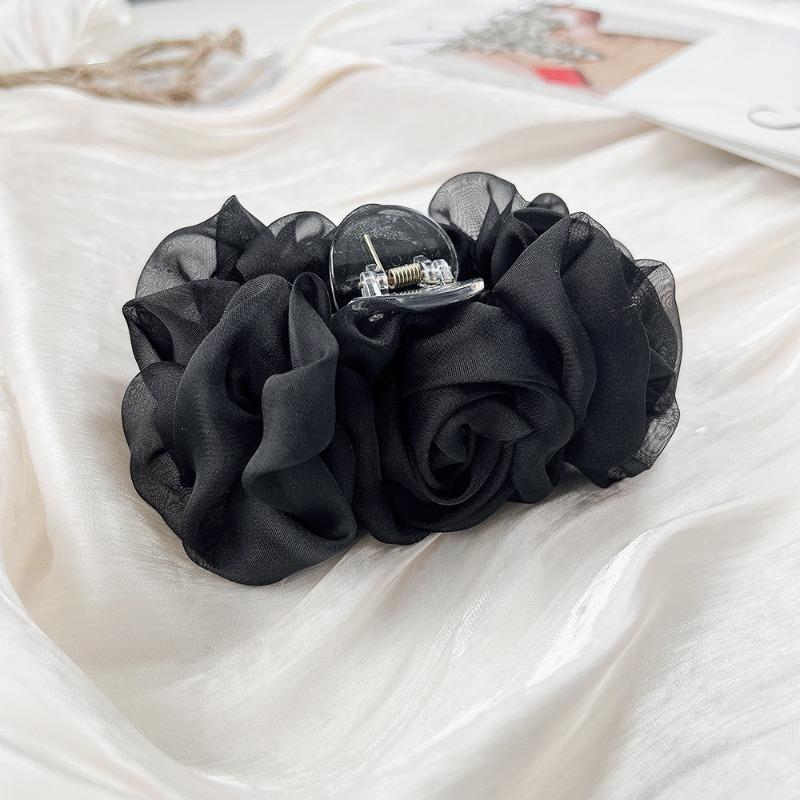 

Large Chiffon Pleated Grab Clip Elegant Back of The Head Updo Shark Clip Ladies Hair Clip чорний