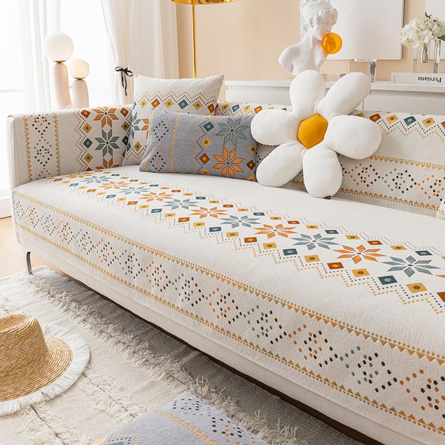 Bohemia Sofa Cushion Chenille Non -Slip Cushion Living Room Sofa Cover Towel All Season Dust -Proof Sofa Seat Cover Furniture Case