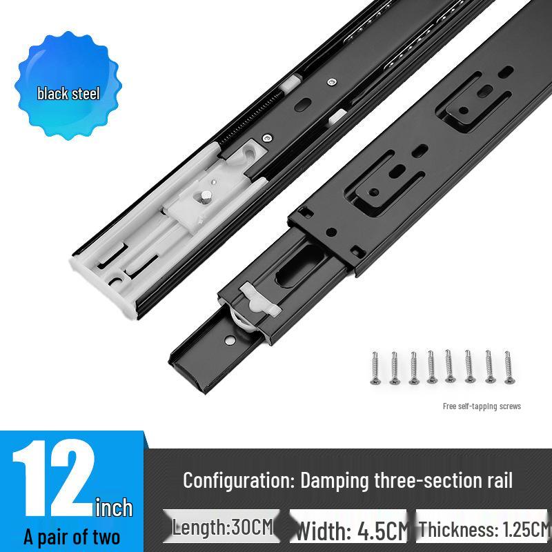 Thickened Stainless Steel Drawer Slides with Three-Section Silent Rails and Buffer Damping