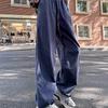 Women's Summer Thin American-Style Quick-Dry Navy Work Pants - Textured Loose Wide-Leg Sports Trousers
