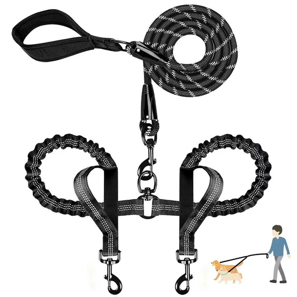 360 Swivel Double Head Pet Rope Reflective Two Dog Lead Rope Dual Dog Leash Walking Accessories