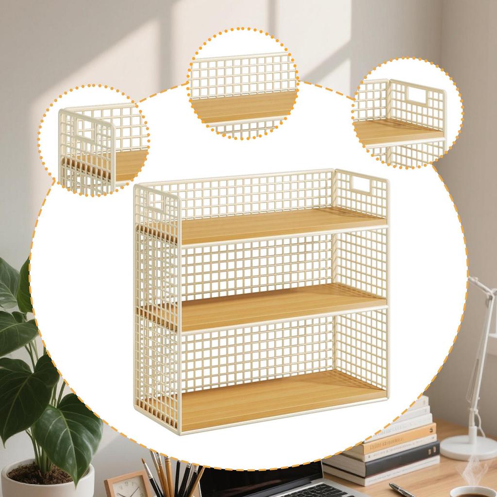 Multifunctional Rustic Wooden Desk Storage Shelf for Bedroom
