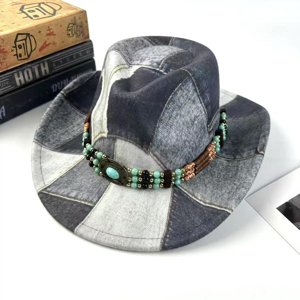 Mountaineering Top Hat Western Cowboy Hat Vintage Retro Color Matching Peach Heart Top Jazz Hat