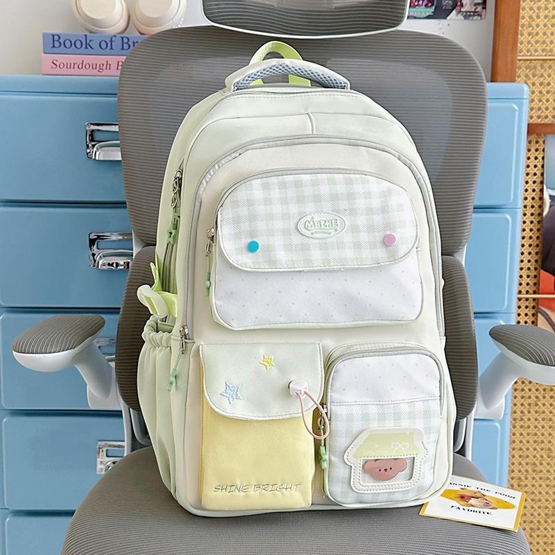 Schoolbag New Japanese Ins Wind Cute Dopamine Contrasting Color College Wind Middle School Student Schoolbag Women's Multi-compartment Backpack