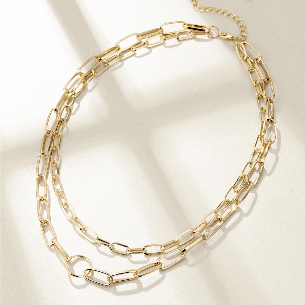Layer Double Stunning Chain Necklace For Women With Elegant Geometric Design And Alloy Composition