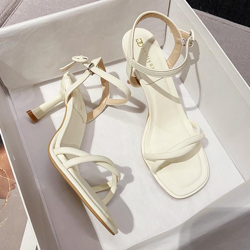 Fashion 2025 Summer Style New Buckle Strap Square Toe Sandals Thin Heels Fashion Clip Toe Women Heels Sandals Slingback Sexy Pumps