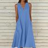 Women's Summer Casual V-neck Button Solid Color Sleeveless Long Dress With Pockets