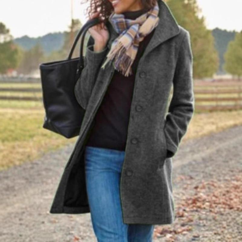 

Популярные куртки Осень-Зима Утепленное пальто из шерстяных смесей Женское пальто средней длины Шерсть S серый