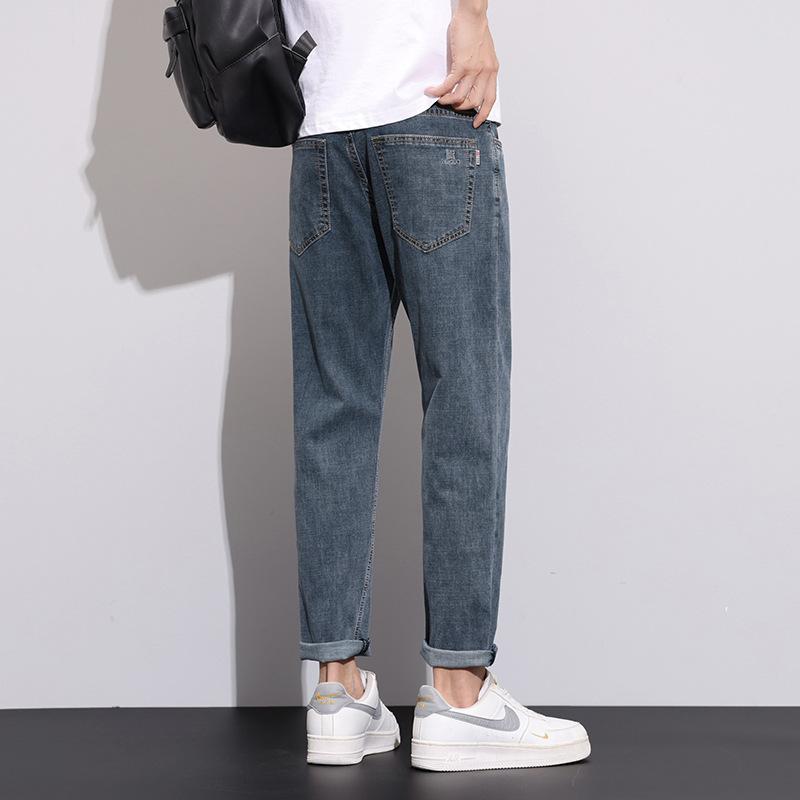 Straight-leg Jeans For Men In Summer, Light-colored Thin Section, Trendy Brand Slim Straight-leg Pants, Korean Style Trendy Stretch American Jeans