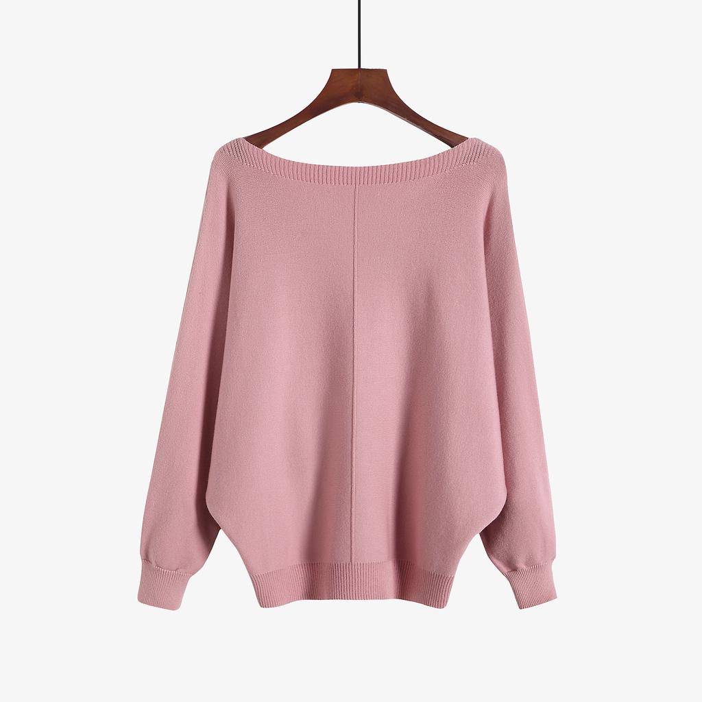 Hot 2022 Women's New Sweater Knitwear, Off-Neck Bat-Sleeve Sweater, Loose Korean Style Plus Size