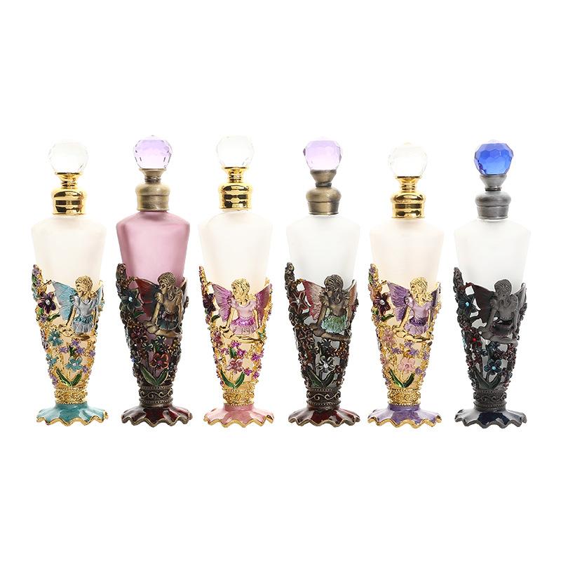 Angel Vintage Perfume Crystal Rhinestone Inlayed Decorative Perfume Bottles, 25ML Empty Refillable Essential Oils Dropper Bottle