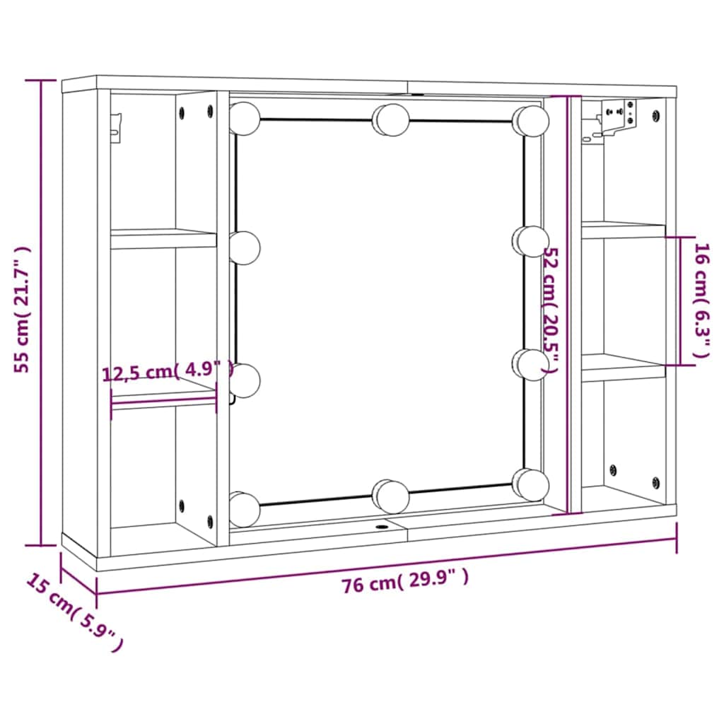 LED Mirror Cabinet In Brown Oak Look 76 X 15 X 55 Cm