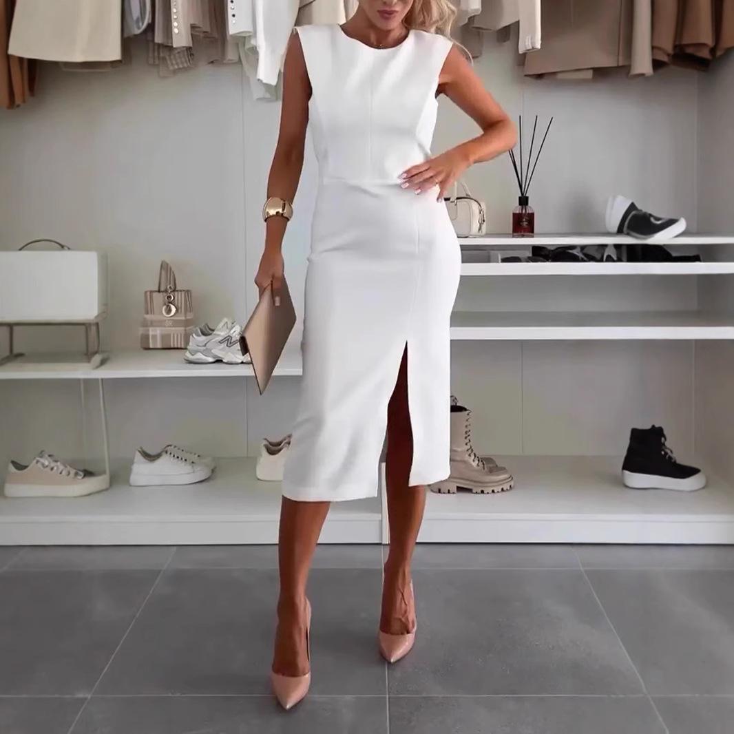 

Женское облегающее платье без рукавов с высоким разрезом, однотонное коктейльное платье приталенного кроя, доступно в нескольких цветах L