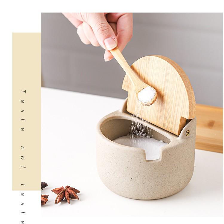 Japanese Ceramic Seasoning Jar Set with Bamboo Lids - Home & Restaurant Use