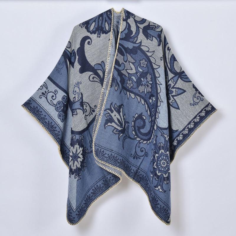 Autumn and winter new products women's retro split jacquard split shawl street dating outer cape