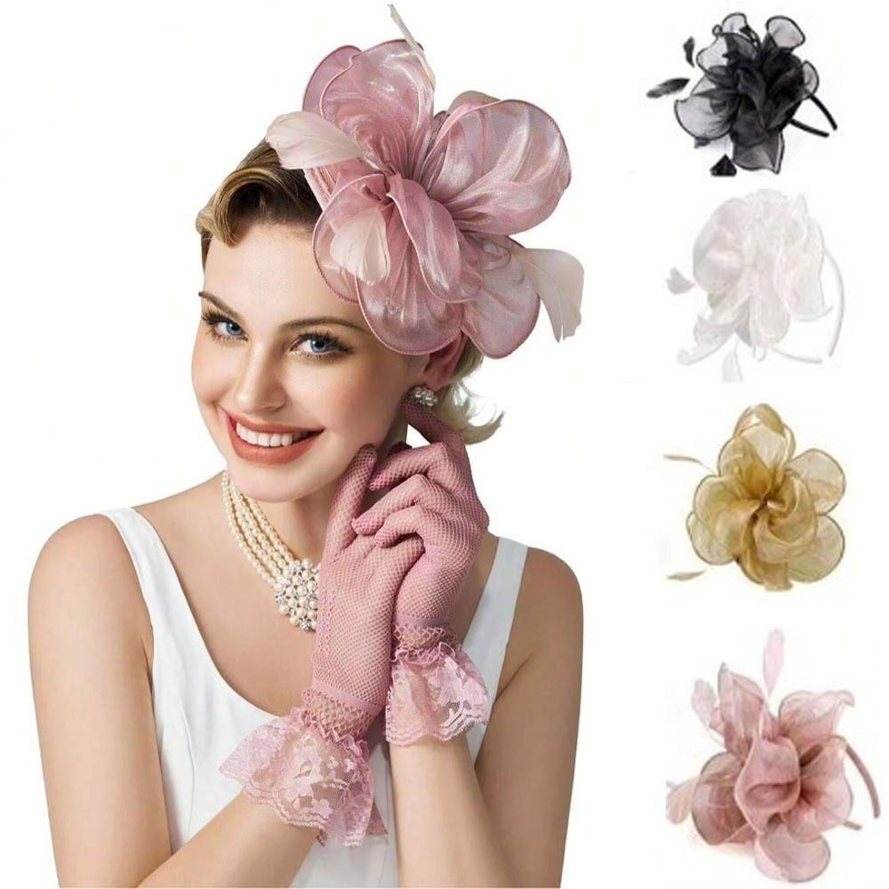 

Wedding Fascinators Feather Flower Mesh Headband Wedding Decoration червоний