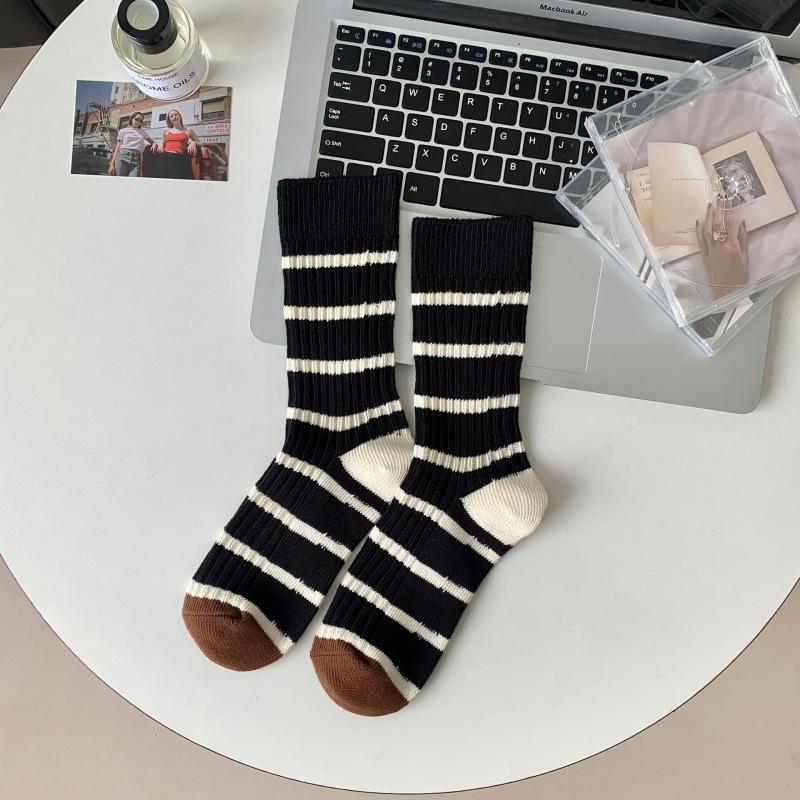 Socks Thick Needle Thick Thread Contrasting Striped Socks Retro Medium Tube Socks Shark Pants Socks