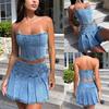 European and American Sexy Denim Navel Tube Top High Waist Skirt sets Cowboy Strapless Skirt Set