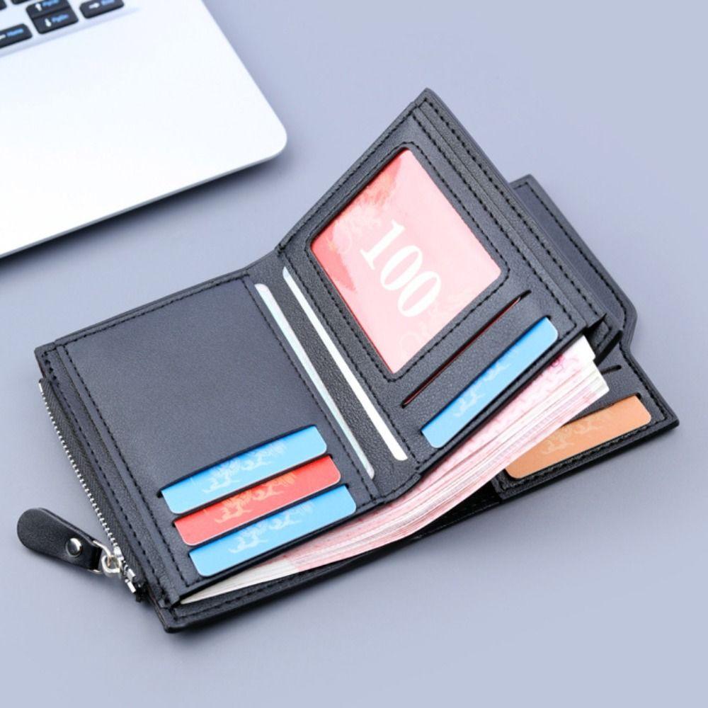 PU Leather Men's Wallet Clutch Bag Card Holder Short Wallets Zipper Large Capacity Vintage Male Purses