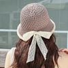 Hollow Out Sunshade Basin Cap Temperament Bow Fisherman Hat Knitted Bucket Hat  Travel