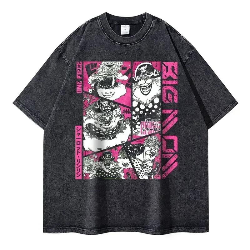 Roronoa Zoro T-Shirts Vintage Washed Anime One P-Piece T-Shirt Streetwear Oversized L-Luffy Manga Tops Tees 100% Baumwolle