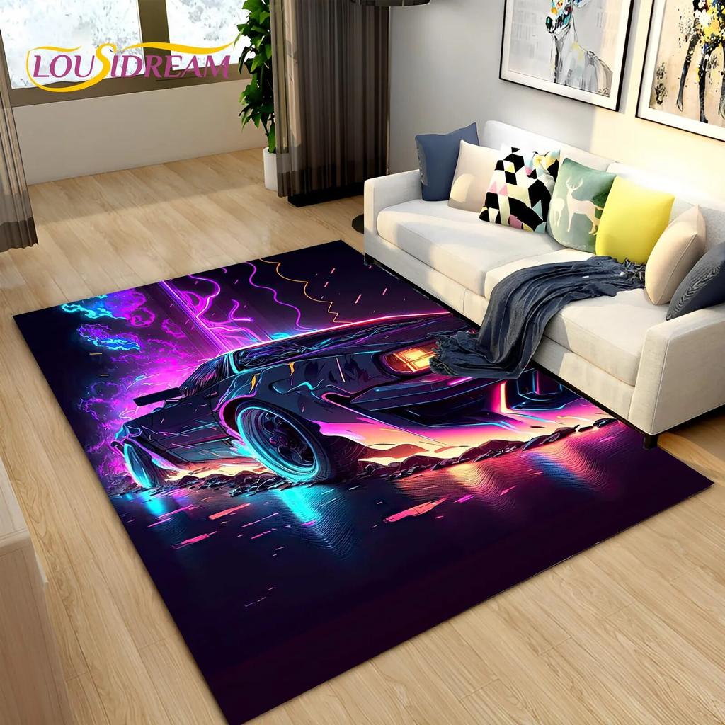 3D Racing Sports Car Soft Area Rug Large,Carpet Rug for Home Living Room Bedroom Sofa Doormat Decor,Kid Play Non-slip Floor Mat