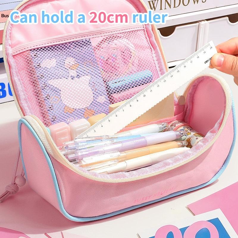 Large Capacity Check Pencil Bag Aesthetic Portable Stationery Pouch with Multi Slots for Students School Daily Use