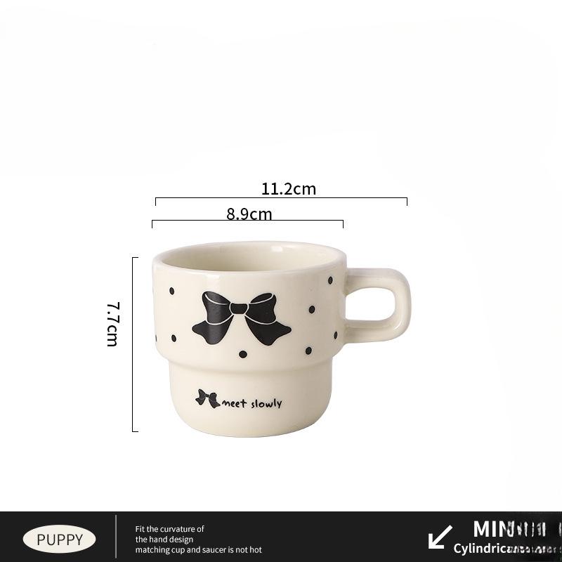 Bow Ins Style High Value Ceramic Stacked Cup Office Girls Coffee Cup Household Ceramic Coffee Cup Plate
