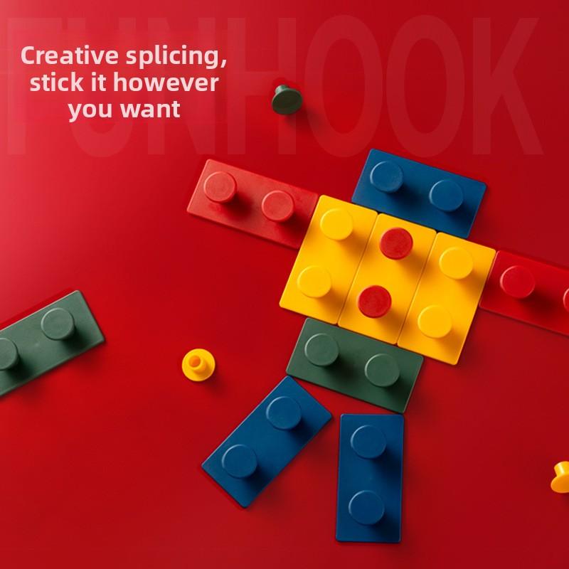 4pcs Practical Hooks Creative Lego Style Hook Without Punching Multi Functional Storage Tool Color Home Decoration Hook Set