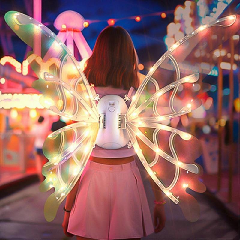 LED Glowing Butterfly Wings with Music And Lights for Girls Adjustable Straps Lightweight Fairy
