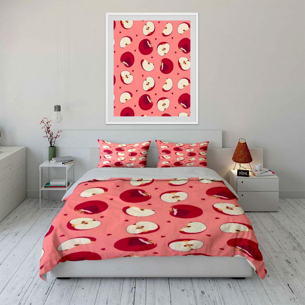 Apple Pattern Decorative Set Bedding Set With 1 Duvet Cover 2 Pillowcases Single Double King Queen, Gift