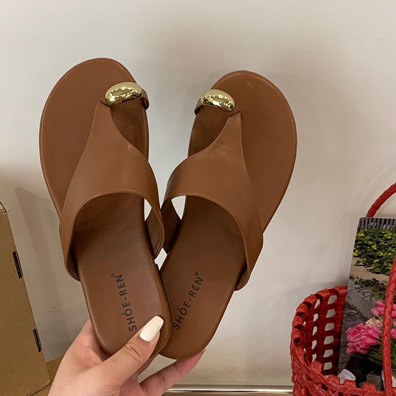 Fashion Summer Beach Female Flip Flops Women Flats Slides Slippers Shoes Fashion Metal Ladies Flats Slippers Sandals Footwear