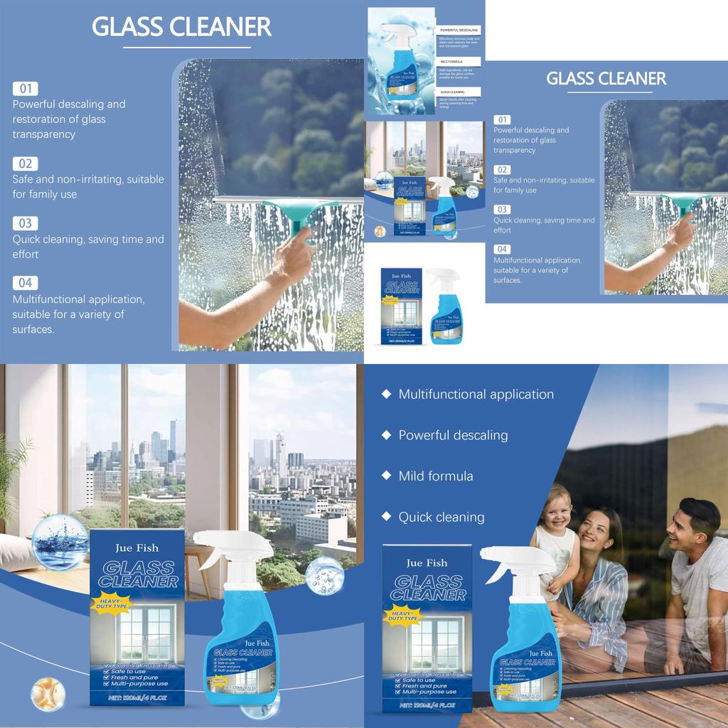 Jue-fish Multi-purpose Glass Cleaner Spray For Household Streak-free Shine 120ml