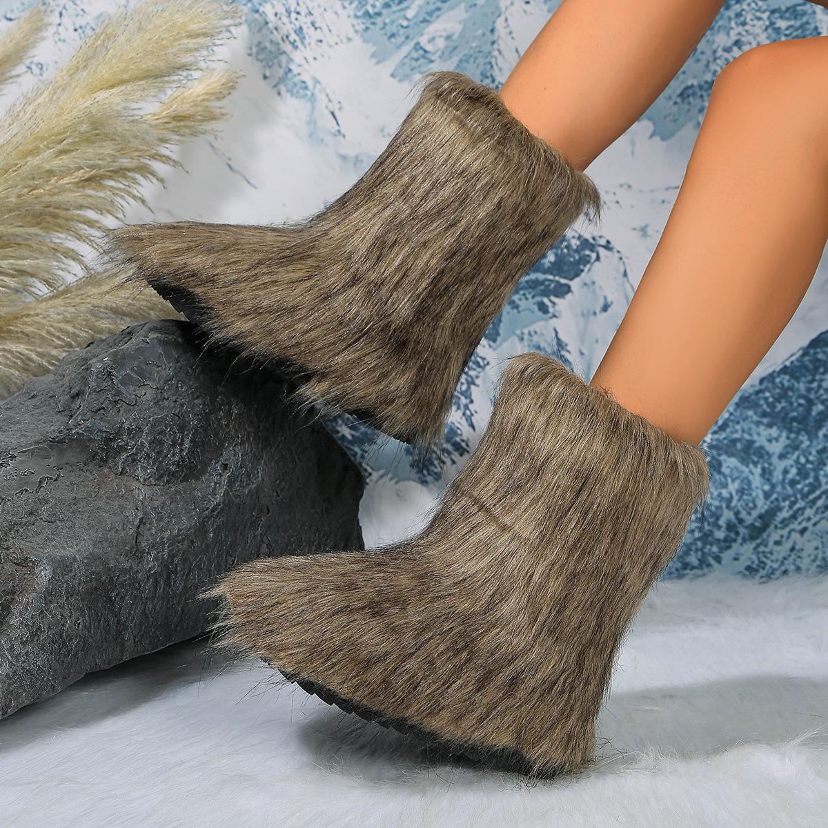 

Осень и зима новые женские сноубутсы среднего голенища большого размера, стиль, удобные, теплые для ног, с круглым носком, женские 44 хаки