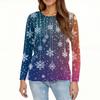 Women's Fashion Casual Slit Hem Round Neck Long Sleeve Loose Christmas Printed T-Shirt Ladies Top