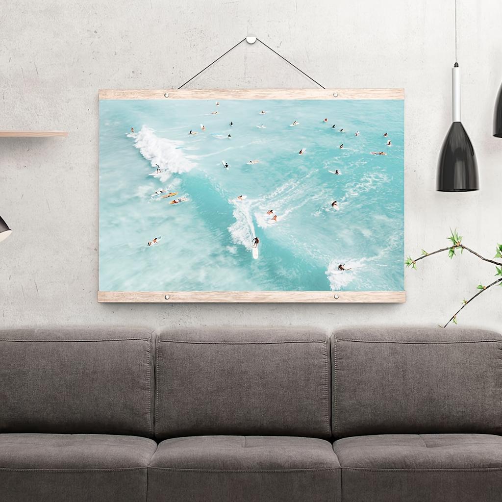 1pc Dynamic Aerial Surfers Canvas Wall Art - Frameless, Minimalist Beach & Ocean Scene Print for Living Room, Bedroom, Dorm | Mo