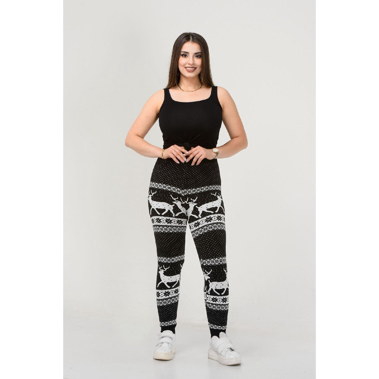 

Women s Deer Patterned Knitwear Lycra Flexible Leggings чорний