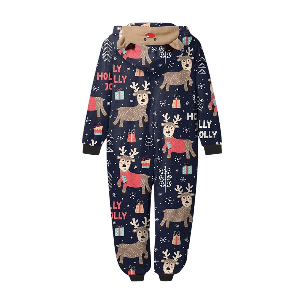 Rodzinny kombinezon z nadrukiem świątecznym, z długim rękawem i zamkiem błyskawicznym