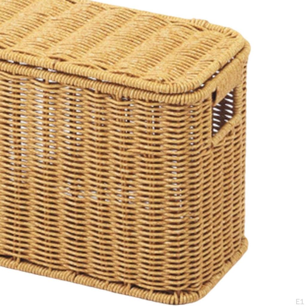 Imitation Rattan Basket Decorative Multifunction with Lid Hand Woven Sundries Container for