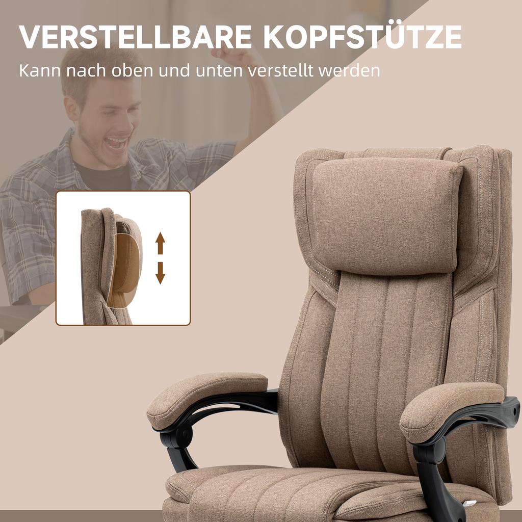 Office Chair with Massage Function, Reclining Backrest, Pull-Out Footrest, Linen Look, 65 X 61 X 118 Cm, Brown