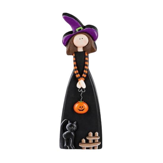 Unique Witch Collectible Figures Halloween Table Decoration, Cute Wooden Centerpiece, Farmhouse Autumn Ghost Pumpkin Black Cat Statues Ornament